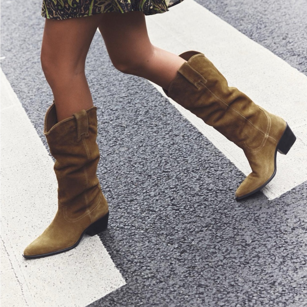 COPY - ZARA NWT KNEE HIGH SPLIT LEATHER COWBOY BOOT